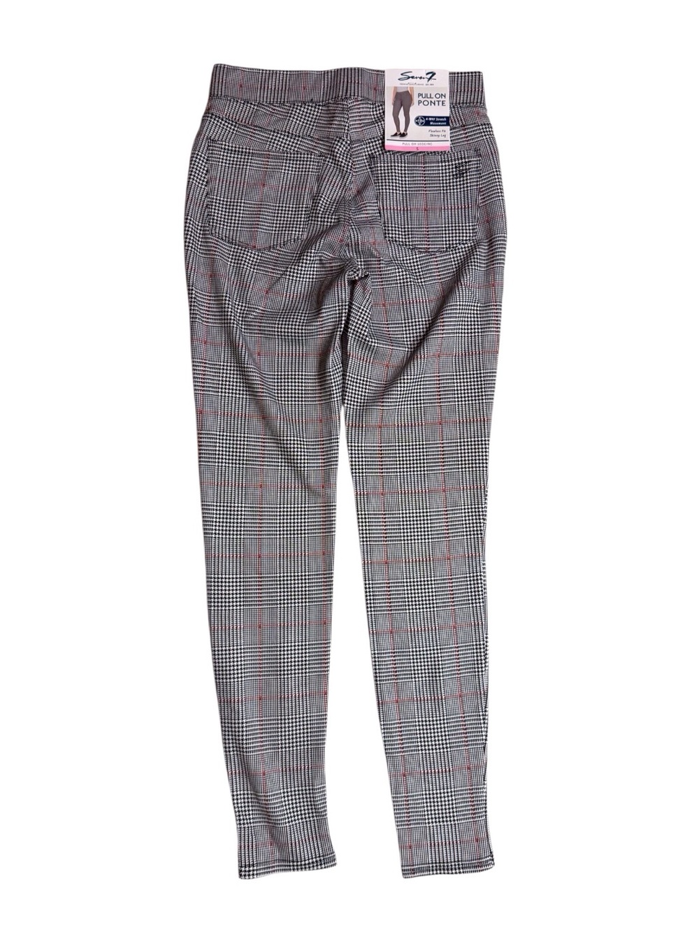 Seven7 Glen Plaid pull on Leggings -Black white with Red Accents women’s size S